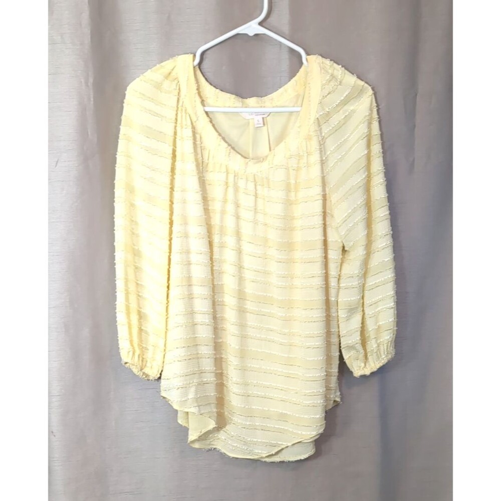 Lauren Conrad SMALL Top Butter Yellow 3/4 Sleeve Scoop Neck Blouse Cottagecore